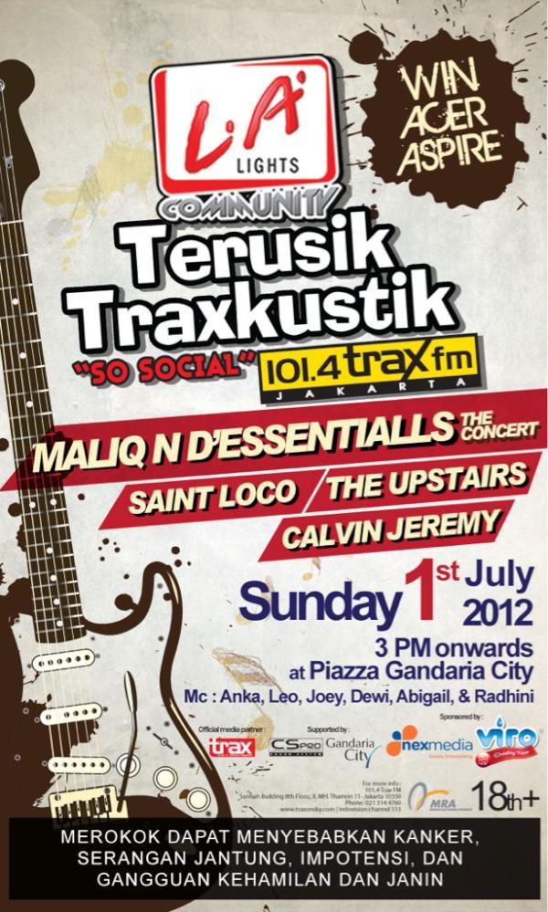 TOMORROW!!  Terusik Traxkustik!  w/ @Theupstairs3 @saintlocoband <a href="/Calvinjeremy/">Calvin Jeremy</a> <a href="/MaliqMusic/">MALIQ & D'ESSENTIALS</a> at <a href="/GandariaCity/">Gandaria City</a>