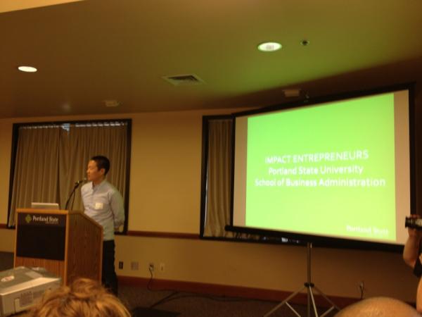 PSUimpact's tweet photo. Great words from @jyuen, founder of our event sponsor @fmyi (and just named an @SustainableBzOR leader to watch) http://t.co/4Brodbol