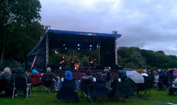The Upbeat Beatles opening up the Lift Off music festival at the Anderton Boat Lift, Northwich