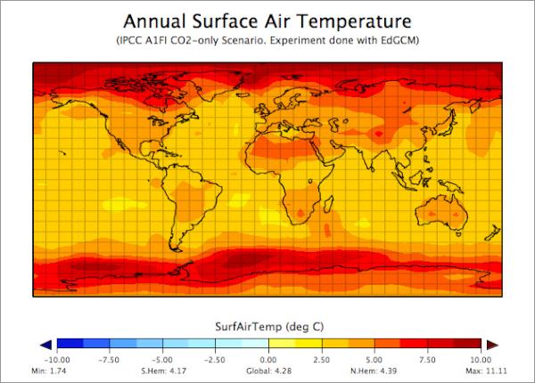 EdGCMProject's tweet photo. Look how much hotter the Earth will get in our lives based on IPCC and EdGCM. Kinda depressing during a heatwave, huh? http://t.co/iGoQccAq