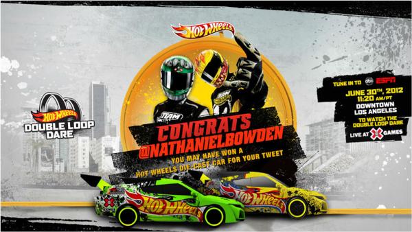Hot_Wheels's tweet photo. Congrats @nathanielbowden, you pushed #TeamHW thru the #HotWheelsLoop! Win a Hot Wheels car by tweeting #HotWheelsLoop http://t.co/HSJCuyW4