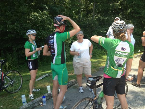GreenManDynamo's tweet photo. Team LHH with team MVP Barb. News flash - it's warm in these mountains. But Barb's got the cure. http://t.co/5NXEugPz