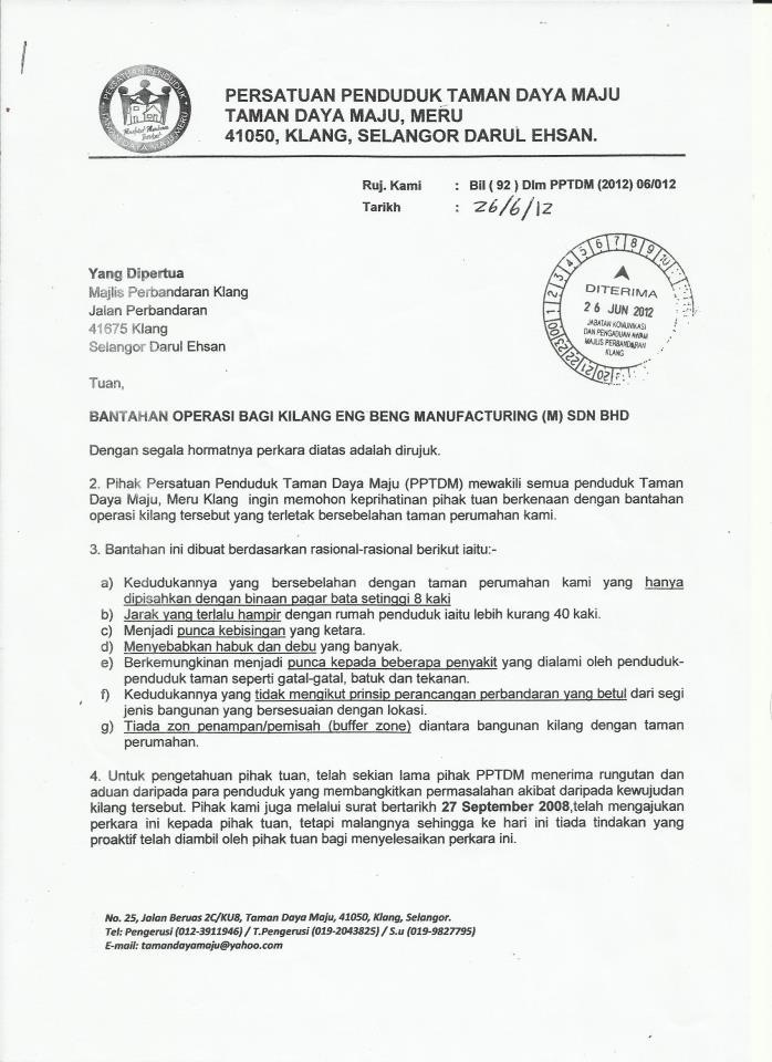 Contoh Surat Kiriman Rasmi Aduan Gangguan Bekalan Elektrik