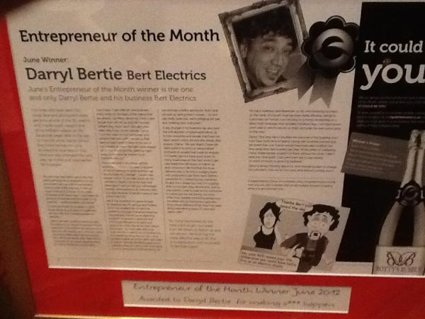 DarrylBertie's tweet image. Really chuffed to be picking up my award for Entreperneur of the month, thank you @nigelbotterill #bottysEC