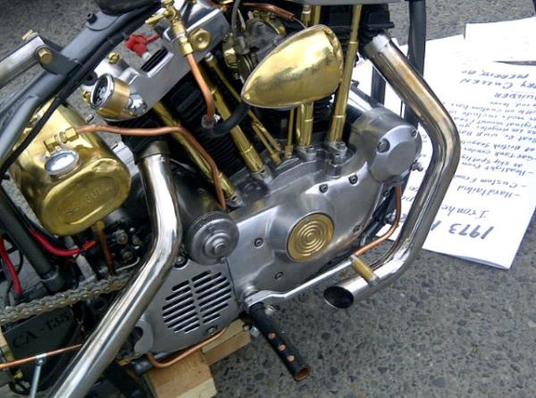 chariotsoflight's tweet photo. Headlight from fishing boat. Seat from WW2 battleship deckgun. Oil tank from 50s boatmotor. Front end total fabrication http://t.co/3uuMNTXt