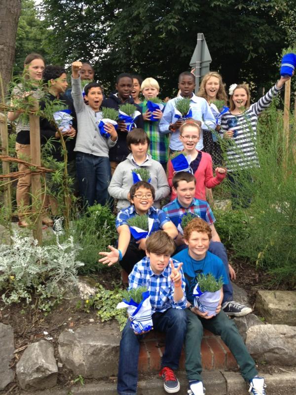 The year 6 leavers from St John's celebrate the end of year with a gift of lavender from the <a href="/FionaFoundation/">Fiona Foundation</a>