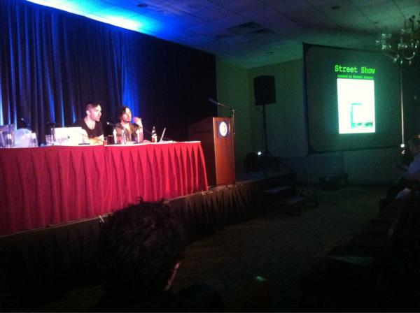 0DayArt's tweet photo. .@0DayArt discusses how they pirated @mirrrroring's "Street Show" exhibition at @hopenumber9 #hope9 • http://t.co/l2kQSRPV