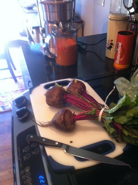 samuelritchie's tweet photo. Whoa, almost forgot the beets. Can't forget the beets. #juicyjuly #schrutefarms http://t.co/9ee1SBks