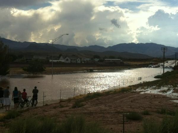 Sunset boulevard covered with water today. What a flood!