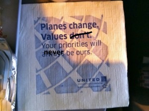romell's tweet photo. @UNITED_AlRLINES here I made it easier for you in printing your new customer service slogan on the napkins !!! http://t.co/nZYB9gKW