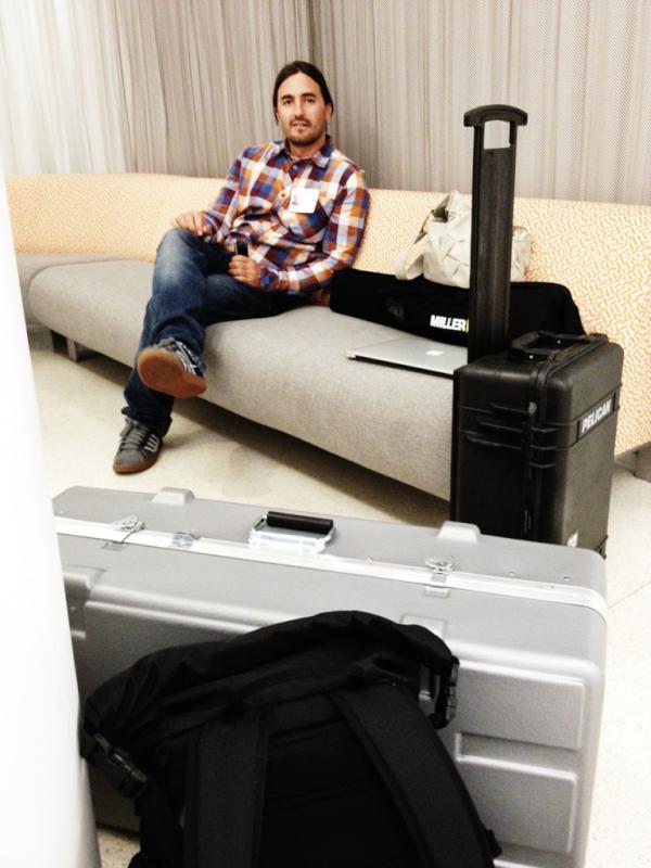 CEO of <a href="/encodingdotcom/">Encoding.com</a>, Gregg Heil (<a href="/tripgs/">Greggory Heil</a>), preparing for a shoot at the <a href="/aolvideo/">AOL Video</a> offices. Lots of gear!