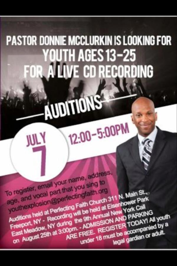 DonnieRadioPR's tweet photo. @Donnieradio &amp; @PFCNY will be holding youth auditions (ages 13-25) 12-5pm for a LIVE Recording this Saturday 7/7!! http://t.co/JffftaAP