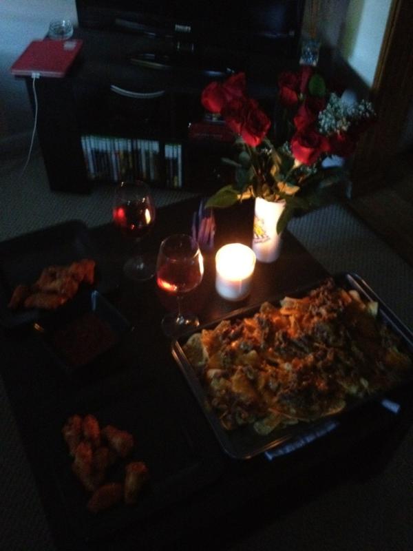 My anniversary dinner, wings and nachos. Can't ask for much better mmmmm. <a href="/ChrisBDavidson/">Chris Davidson</a> #loveyoubabe