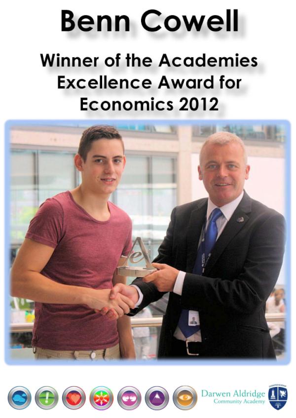 DarwenAcademy's tweet photo. Well done to Benn Cowell, who won the Economics prize for the Academy Excellence Awards 2012. http://t.co/CFQPqVeH