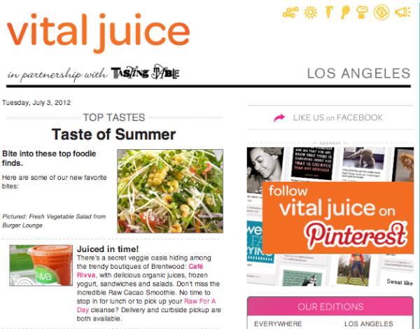 CafeRivva's tweet photo. Stoked that we're featured in @vitaljuice this week, as a "veggie oasis" and the top foodie find! http://t.co/6L9KYJDa