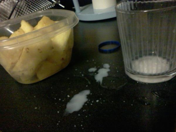 mszebie's tweet image. forcing myself to drink milk and half of it finds its way on the counter....lol..this better be worth it...#hatemilk
