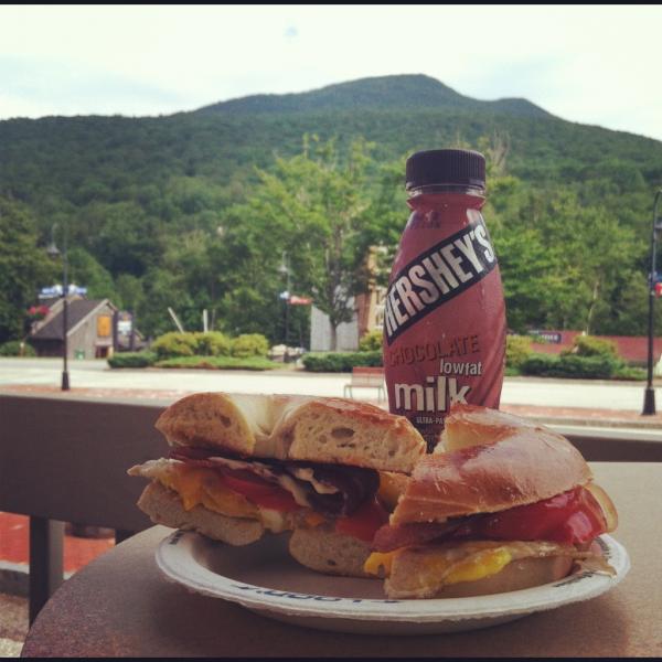 #Bagel McLoon w. cheese, peppers, onions, and #bacon  -  #itswhatsforbreakfast at #loonmtn