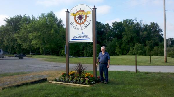 GrandCruises's tweet photo. Captain Bob is also our resident gardener. He's just finished a new flower bed under our new sign. http://t.co/eq8FoUIc
