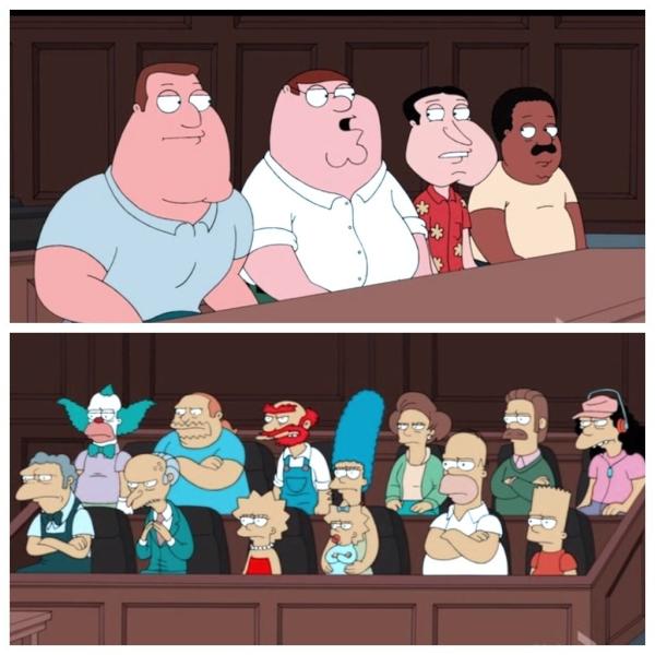 EzraZaid's tweet image. The fate of Joe, Peter, Quagmire and Cleveland to be decided by a jury of their peers. But who else? :p #metacomedy