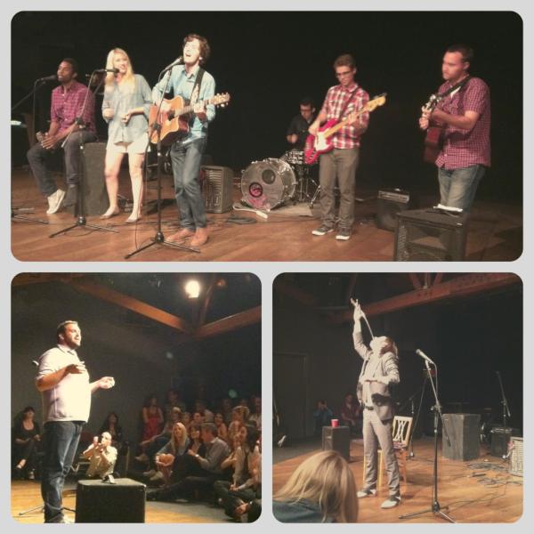 TheFlashcards's tweet photo. Here's us kicking off @bigradinmonster's book release party. An amazing night of poetry, music, and sword swallowing. http://t.co/AcgCzeHU