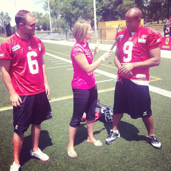 Check it out, the Calgary Stampeders are in town and we got to hang out with them!! Catch it tonight!
