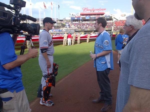 HannahBlackwell's tweet photo. Buster Posey and @Phillips with a little pre game Leesburg chat! http://t.co/KAwnVkxR