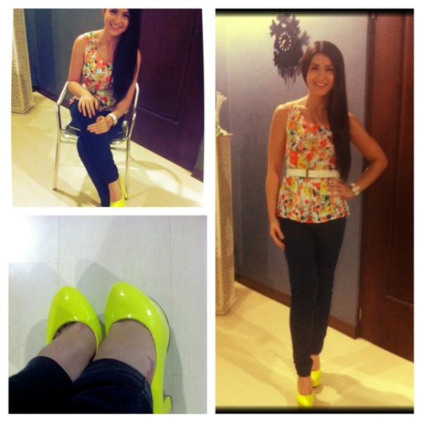 PrimadonnaPH's tweet photo. CARLA ABELLANA in yellow Primadonna pumps http://t.co/ajXJkEUu