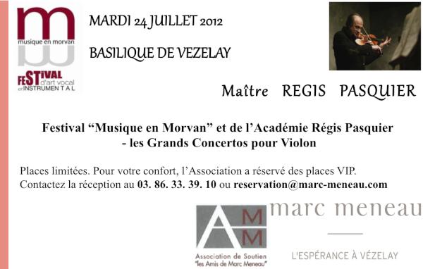 Redécouvrir les Grands Concertos pour Violon par 'Régis Pasquier' - mardi 24 Juillet 2012 en la Basilique de #Vézelay