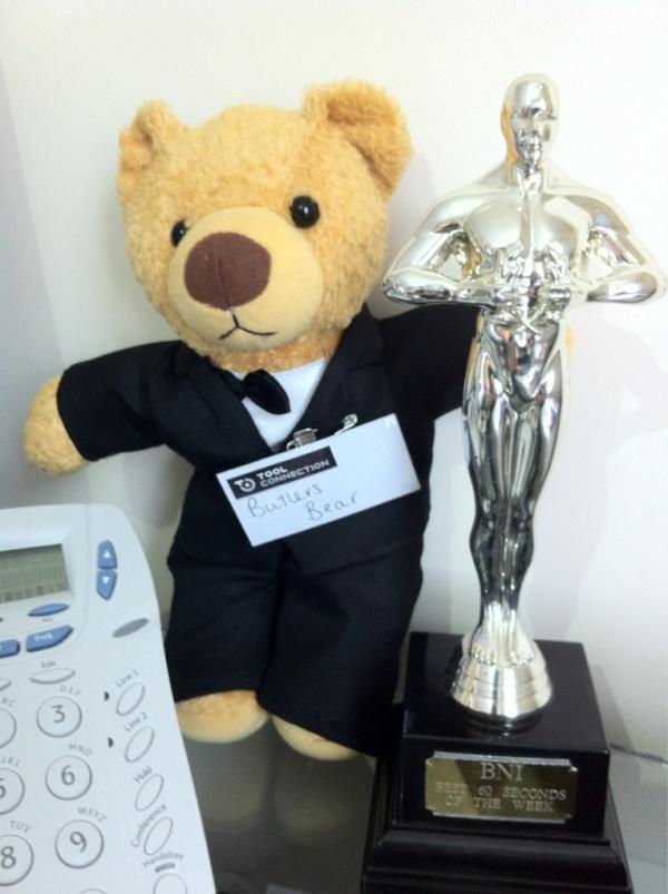 Butlersbear's tweet photo. Got a visitor for a week Oscar @ButlersVehicle was the best 60 second presentation this week yippee #bninetwork http://t.co/1Zf6FJAB