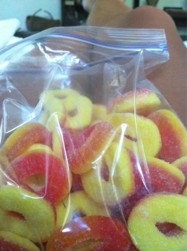kayeingalsbe's tweet image. Bag of heaven #peachrings #lovethese #sososogood
