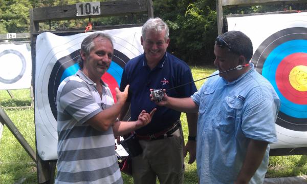 ericfisher's tweet photo. We asked Elite Archery Coach Jim White to hit @nbcnewscrew's @GoPro camera. 1st shot = #deadcamera http://t.co/Q9V3T6Jn