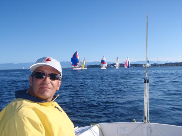 SonarTeam's tweet photo. Wednesday night racing at RVYC. Trying to keep ahead of larger boats flying spinnakers. http://t.co/eSVvqU9K