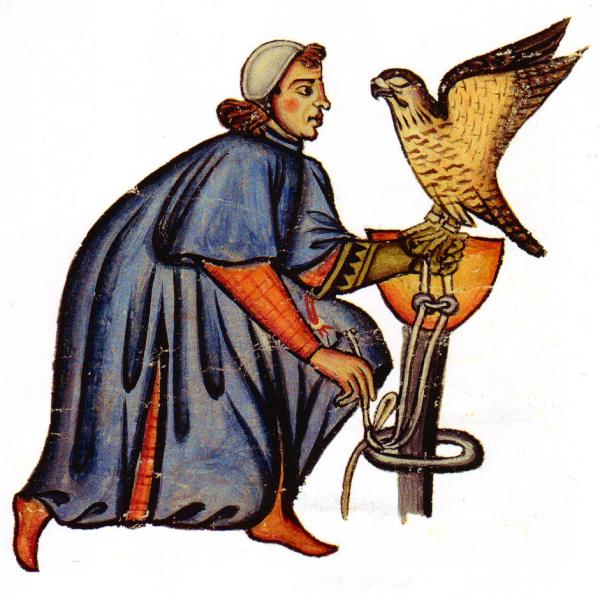 Ausschnitt aus Miniatur zur Falknerei aus „De arte venandi cum avibus“ Kaiser Friedrichs II.