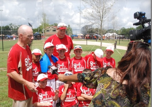 Coach JJ and his proud South Lakeland Rebels are excited during a post-game 1 win TV-interview with Alabama FOX News TV