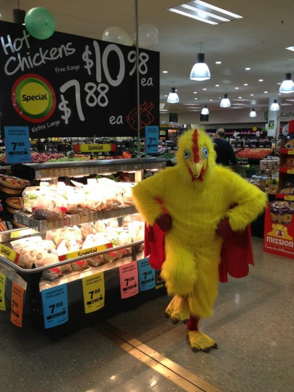 QCarlowe's tweet photo. Our chicken man ready to do the chicken dance with our Carindale customers http://t.co/JeZeyQVd