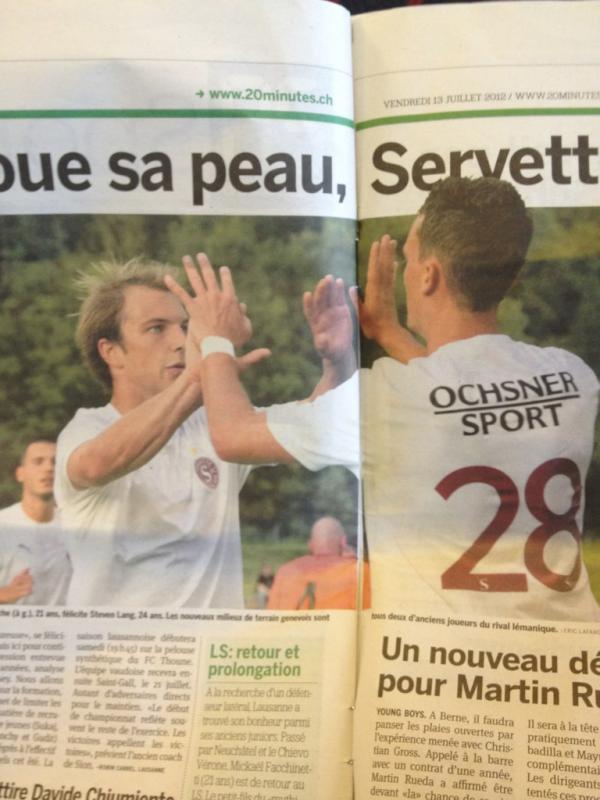 ClementBnrd's tweet image. Alex #Pasche et Steven #Lang à Servette... Sa mère ce qu'elle me fait chier cette photo dans le 20min.