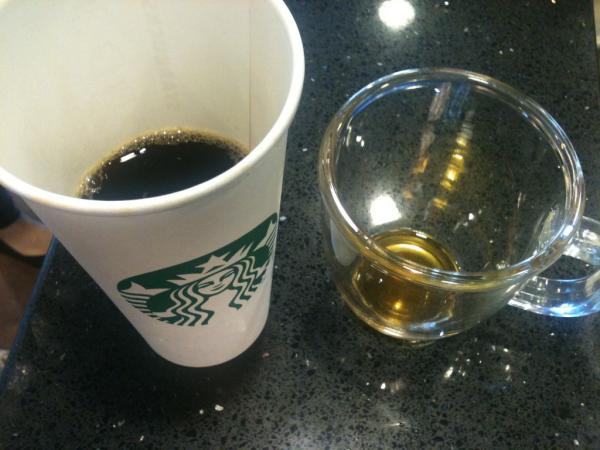 briancthayer's tweet photo. A customer came into @EggshellBistro w/ Starbucks &amp; ordered 12oz of @bluebottleroast, but only finished 1 of his cups. http://t.co/sEr2Xnzb