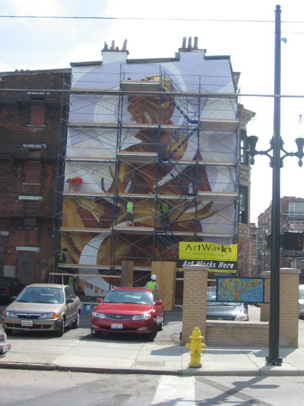 emanuelcenter's tweet photo. ArtWorks is hard at art work corner of 13th &amp; Race Streets. http://t.co/J9f5SXtE