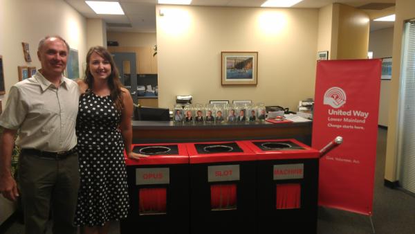 Lani604's tweet photo. Getting ready to kick off @UWLM campaign @OpusDK @OpusVancity!  Check out the slot machine! http://t.co/ylqkvIs9