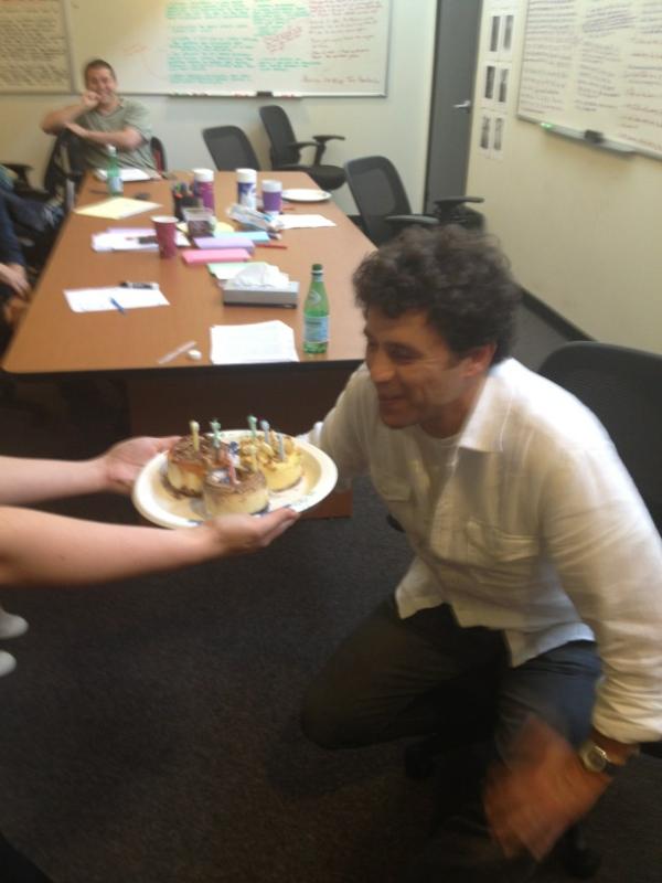 ckettner's tweet photo. @rwwright enjoys the first @themobdoctorFOX Writers room bday! http://t.co/YE70oNkE