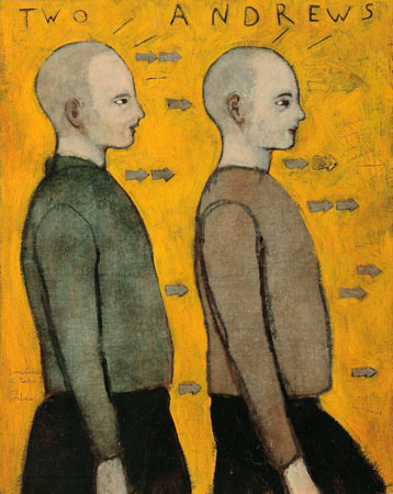 Brian Kershisnik paints his artist friend Andrew Ballstaedt. "It Takes Two Andrews"