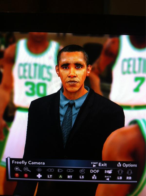 Lischretto's tweet photo. @BarackObama Is the head coach of the Celtics in my NBA 2k12 My Player mode. #awesome http://t.co/JgDdaFTJ