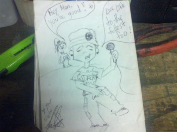 LCdesigns89's tweet image. Random 5am drawing i'm leaving in the garage for my uncle! =P #BeNiceToOthers  remind ppl you are there for them! =)