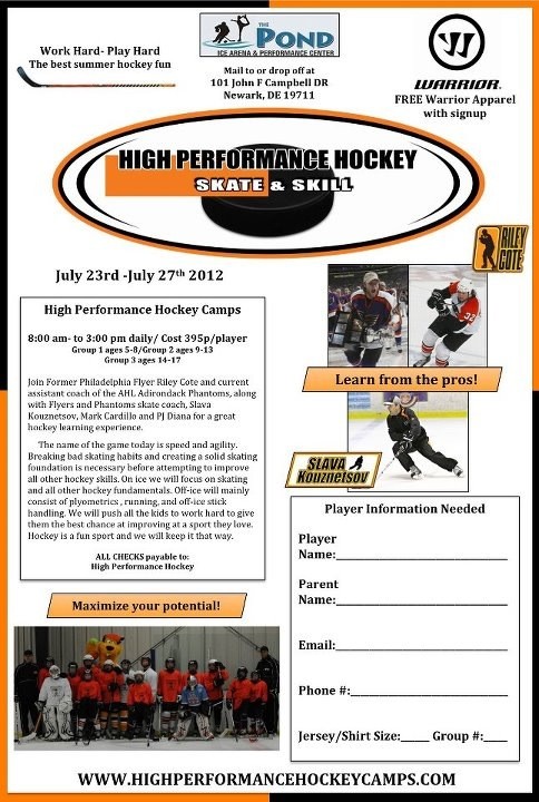 High Performance Hockey returns to the pond in Newark DE July 23-27. highperformancehockeycamps.com . see attached brochure