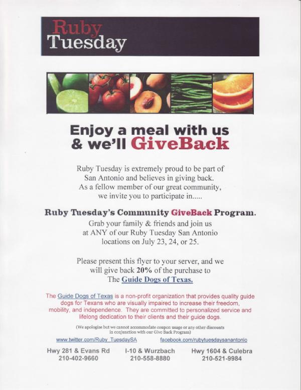 stvsvet's tweet image. #RubyTuesday is offering a great deal and it supports #GuideDogsofTexas