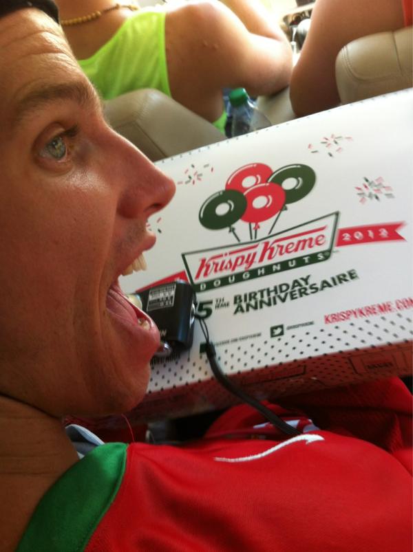 Snider108's tweet image. @krispykreme my Belarusian friend with his box of donuts #heatattack