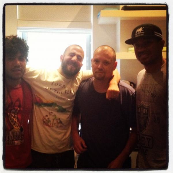 Ryanpress's tweet photo. Me, Zvi and 2 of my favorite producers in the world! @JakeUno &amp; @ItsBennyBlanco  In the Stu making history! http://t.co/eWU7yhGA