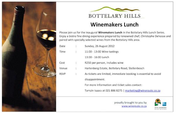 Join us for the 1st in a series of Winemakers Lunches on 26 Aug. 4course lunch hosted by @HartenbergWine