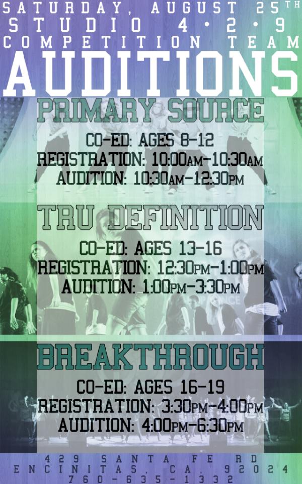 DONT FORGET! August 25, 2012 429 JUNIOR TEAM AUDITIONS! SEE THE FLYER FOR ALL THE DETAILS!