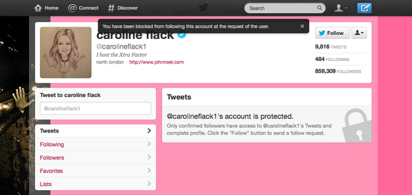 carolineflack_x's tweet photo. @carolineflack1 blocked me when i was just trying to be nice and send her nice tweets :( i'm just a fan page :( http://t.co/su1wGLWM